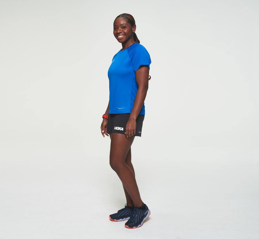 Top Hoka One One Mujer - Performance Short Sleeve - Azules - JIX625314